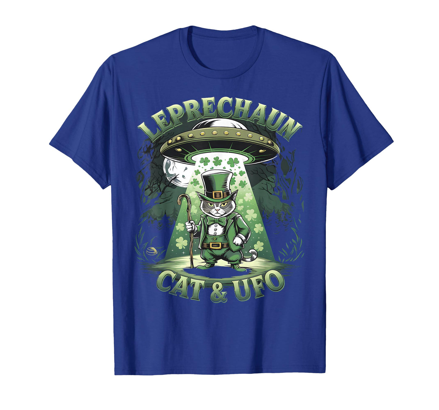 Leprechaun Cat and UFO St Patricks Day Funny Alien Irish T-Shirt