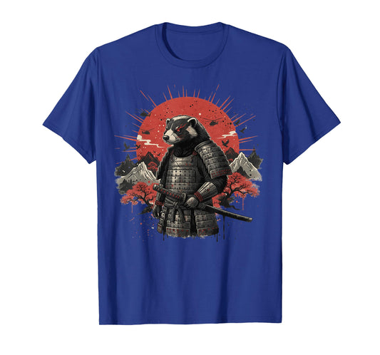 Cool Samurai Honey Badger Warrior Japanese Sunset Graphic T-Shirt