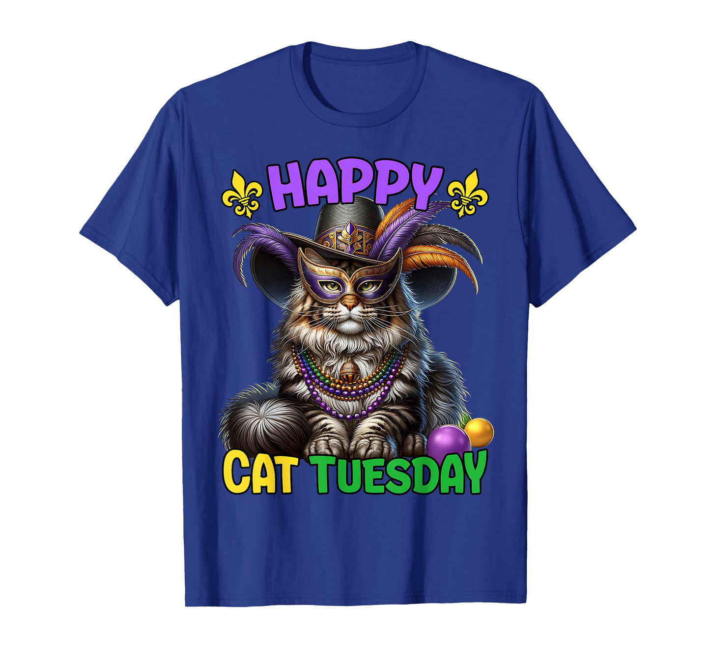 Mardi Gras Maine Coon Cat Tuesday Mardi Gras T-Shirt