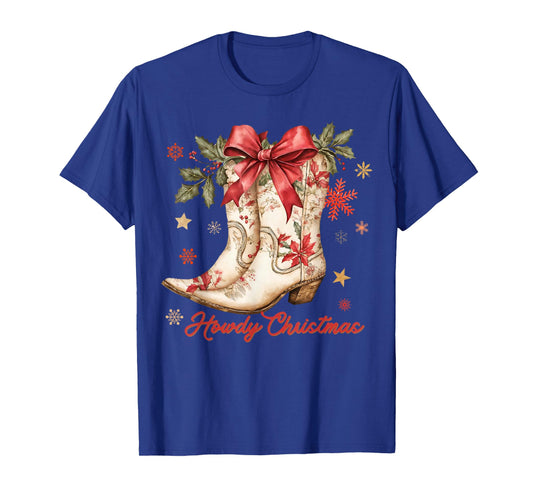 Merry and Bright Cowgirl Boot Christmas Western Cowboy T-Shirt