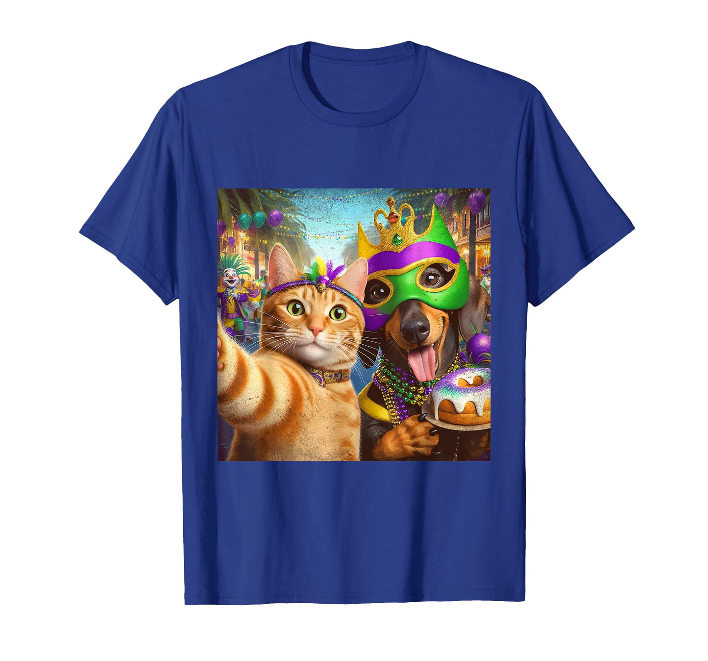 Funny Mardi Gras Cat Dachshund Selfie Squad T-Shirt