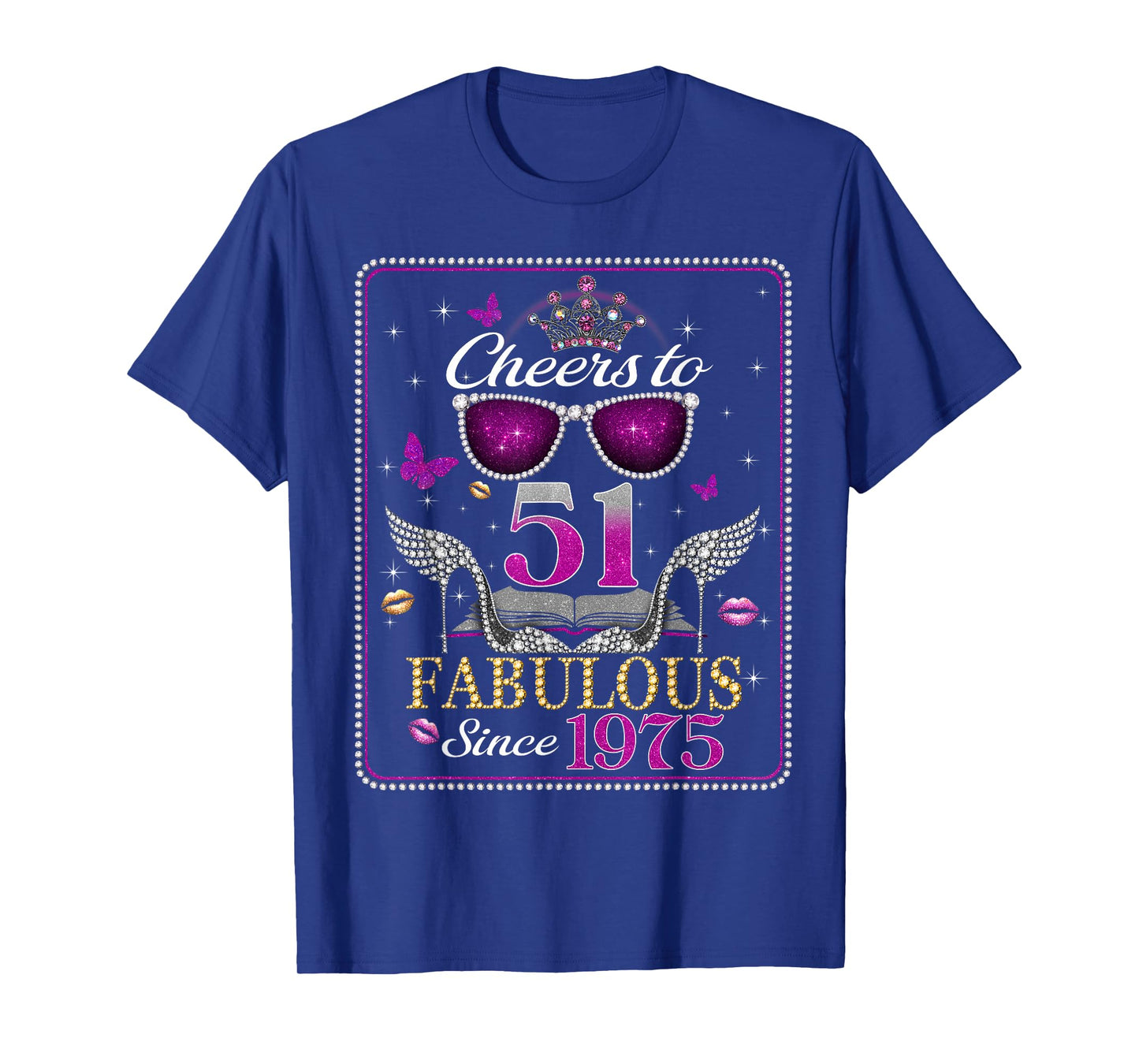 Womens Cheers to 51 Years Old EST 1975 51st Birthday Queen T-Shirt