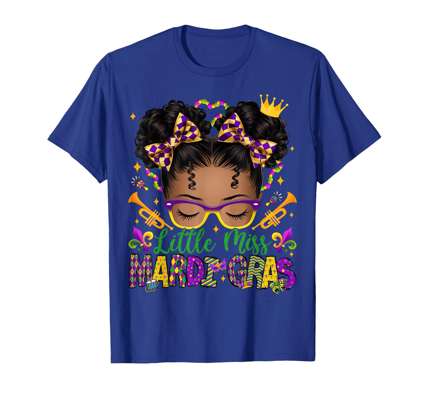 Little Miss Mardi Gras Afro Messy Bun Girls Kids New Orleans T-Shirt