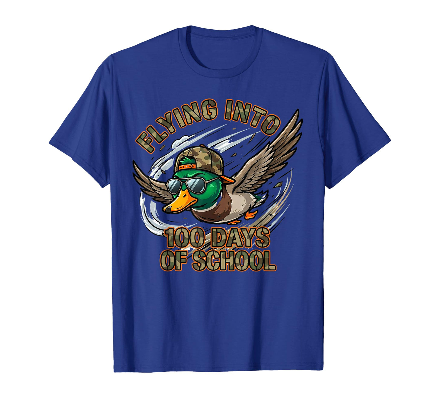 Flying Into 100 Days of School Camo Duck Hunting Boys T-Shirt