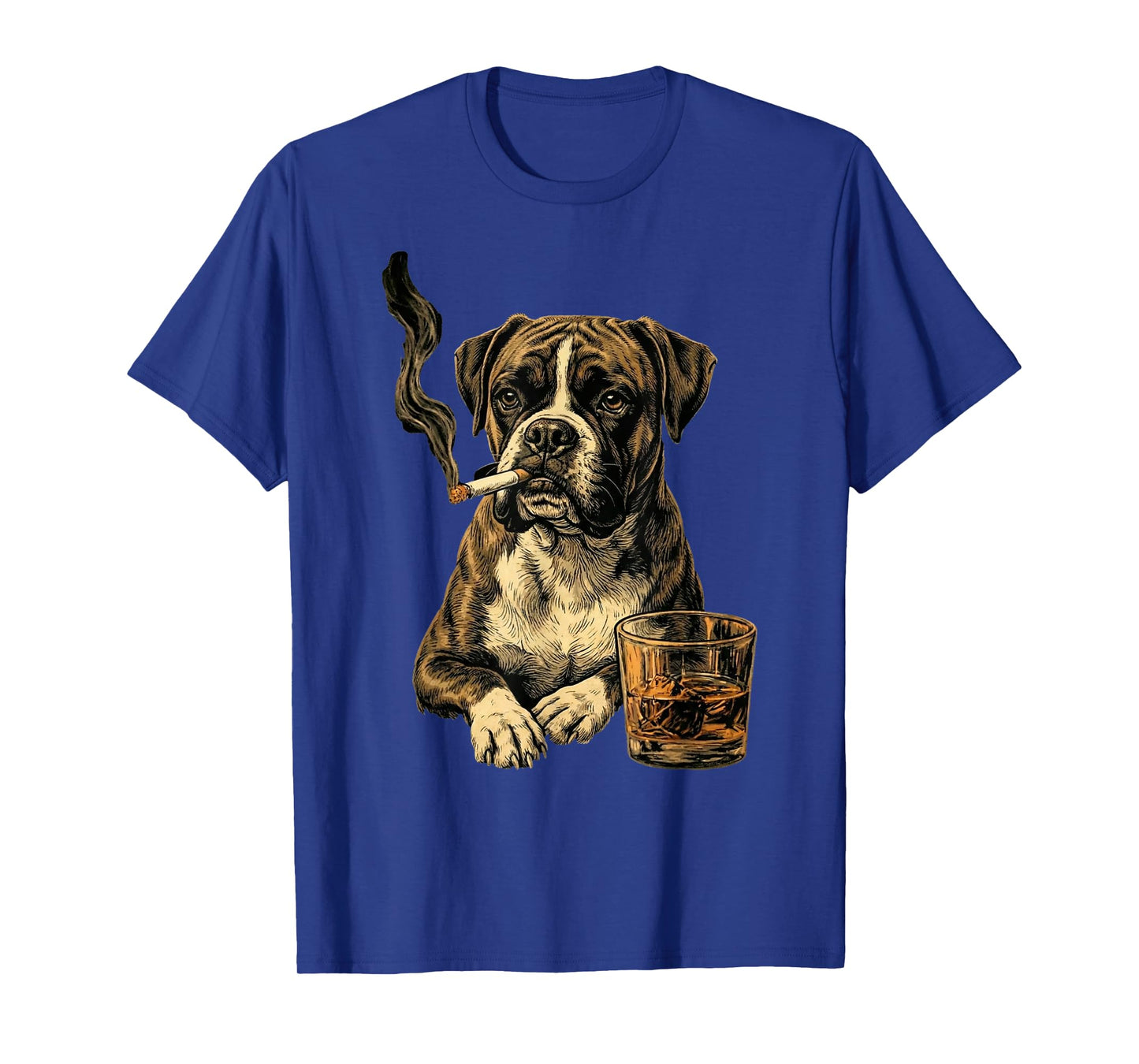Funny Boxer Dog Smoking Cigarette Whisky Lover Funny Dog T-Shirt