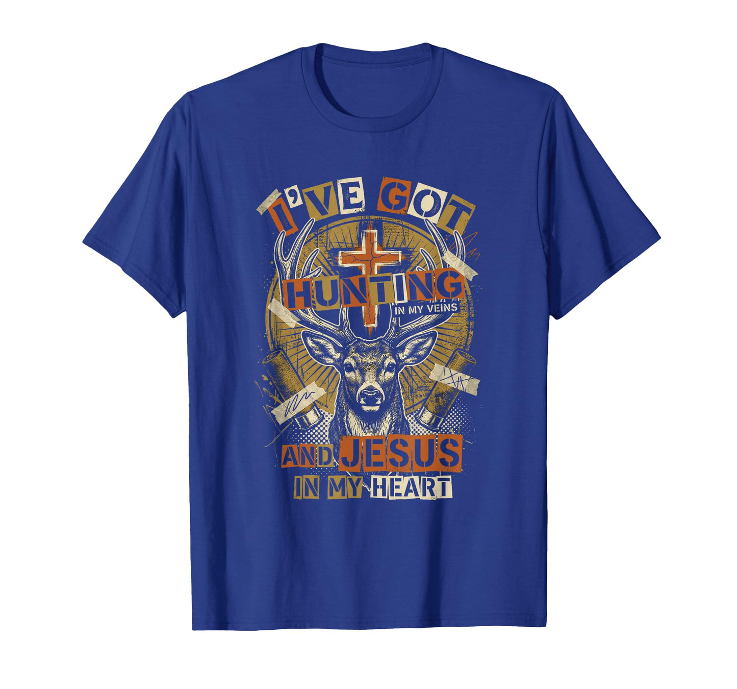 Hunting in My Veins Jesus in Heart Christian Deer Hunter T-Shirt