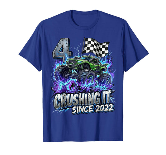 4th Birthday Monster Truck 4 Years Old Boys Kids Born 2022 T-Shirt