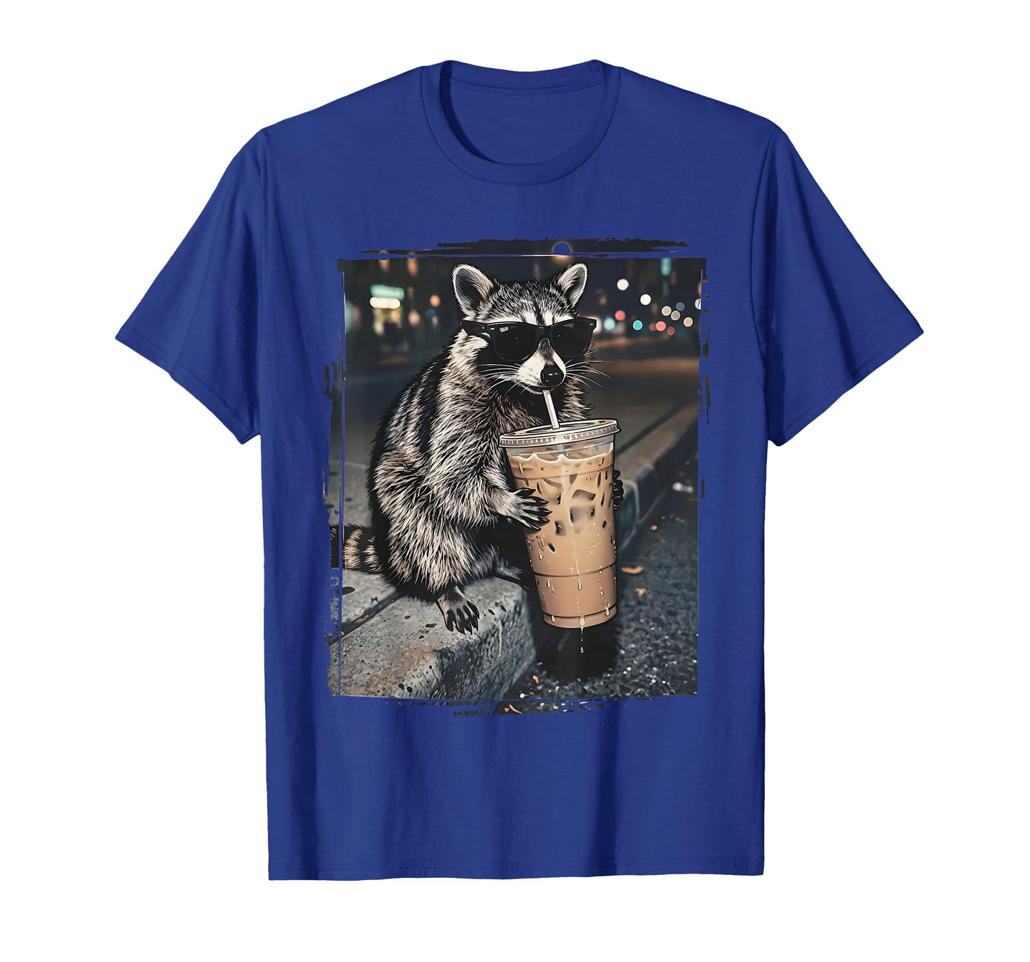 Raccoon Drinking Iced Coffee Funny Animal Meme Men Women T-Shirt
