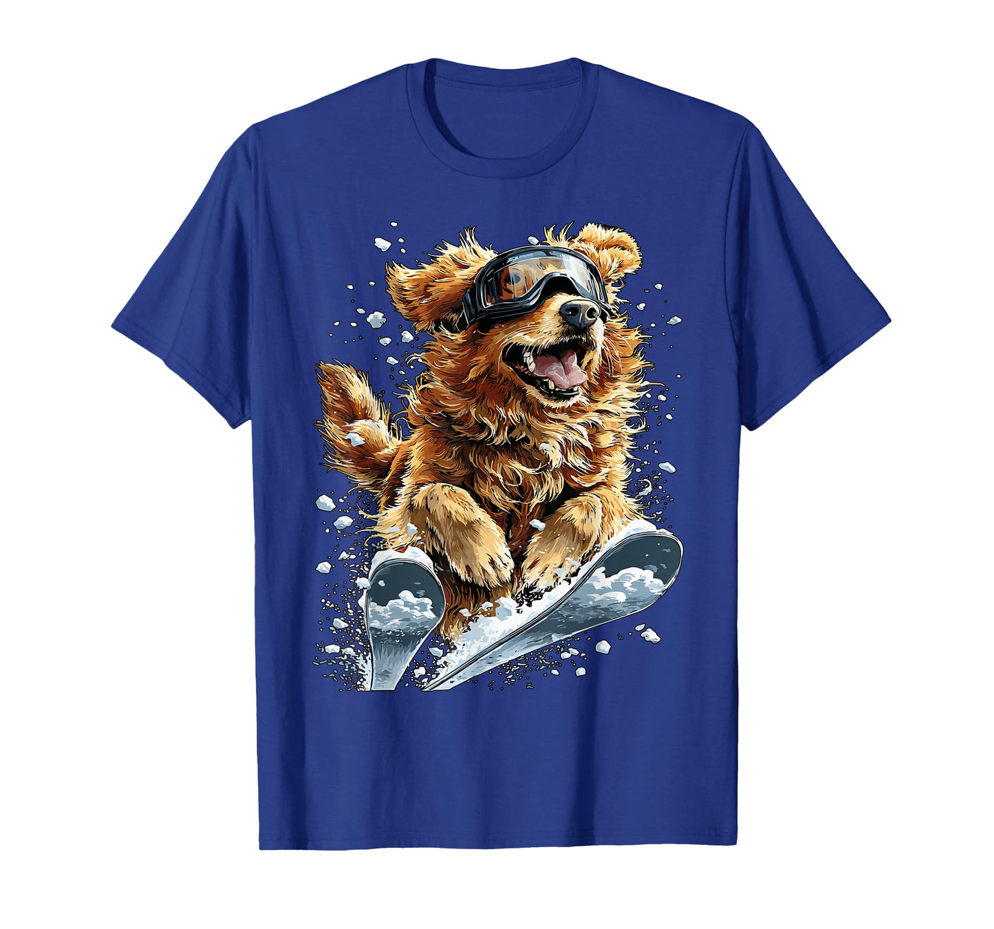 Skiing Golden Retriever in Snow Snowflakes Snowy Winter Dog T-Shirt