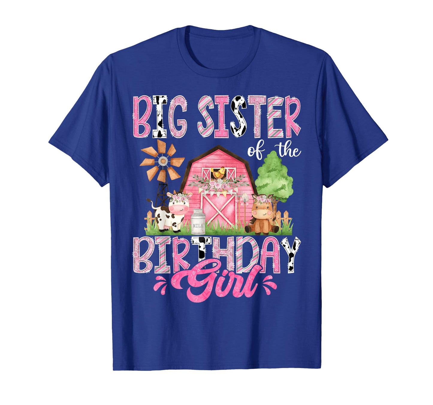 Big Sister Of The Birthday Girl 1St Birthday Pink Cow Farm T-Shirt