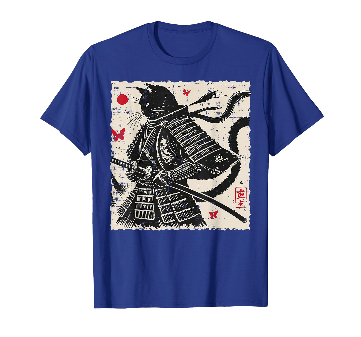 Japanese Cat Samurai Armor Vintage Art Men Boys Kids Women T-Shirt