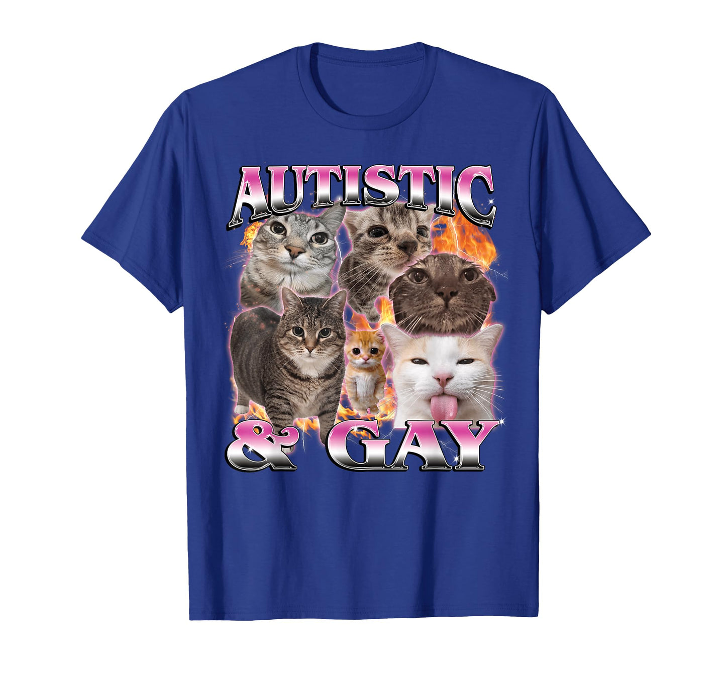 Autistic and Gay Funny Cat Meme Bootleg for Men Women T-Shirt