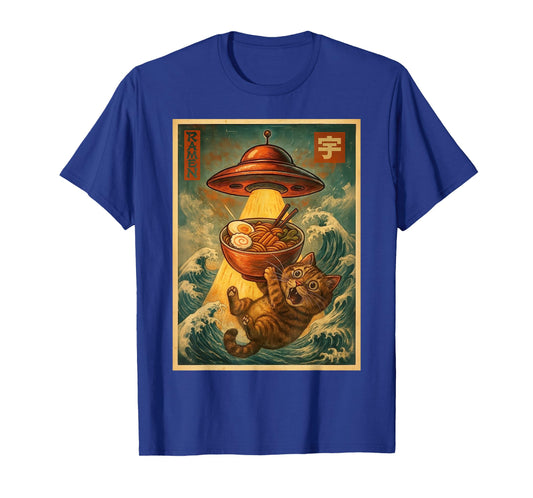 Cat Ramen UFO Funny Men Women Teens Kids Japanese Anime T-Shirt
