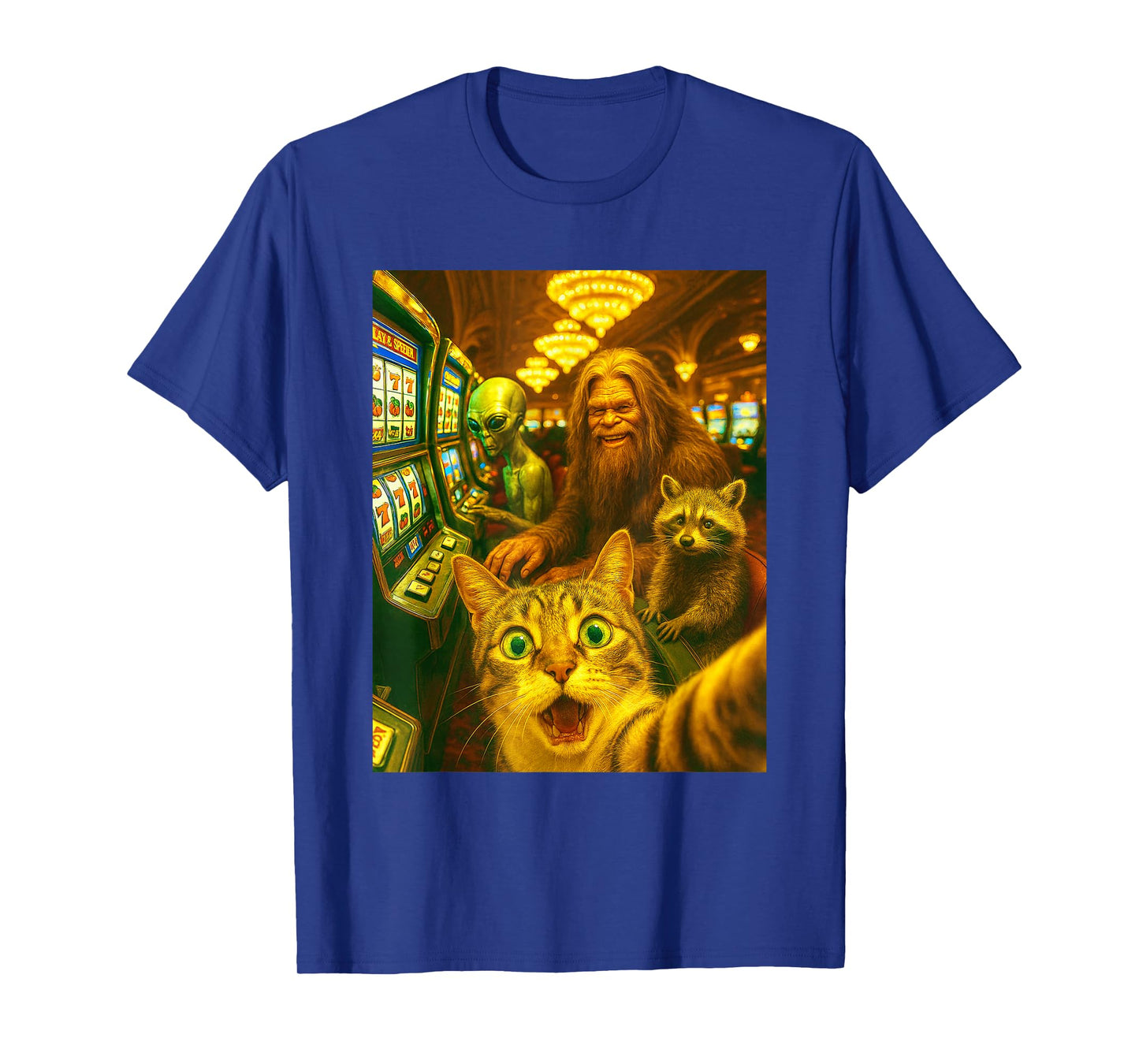 Cat Alien Bigfoot Casino Slot Machine Selfie Funny Gambling T-Shirt
