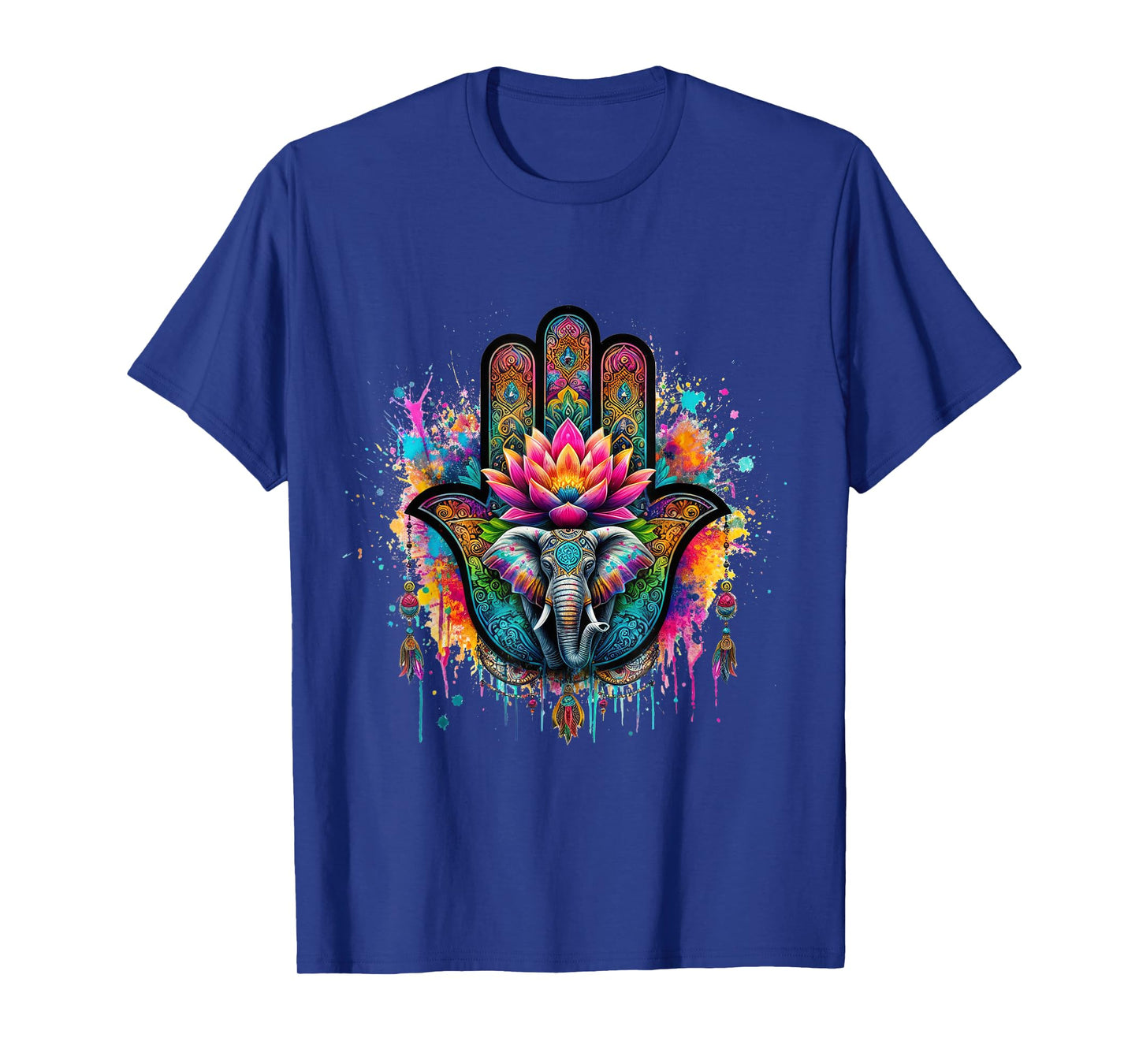 Beautiful Hamsa Hand Colorful Art with Elephant and Lotus T-Shirt