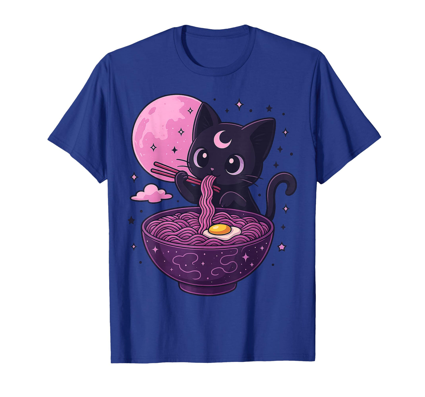 Kawaii Pastel Goth Cat Eating Ramen Under Moon Japanese T-Shirt