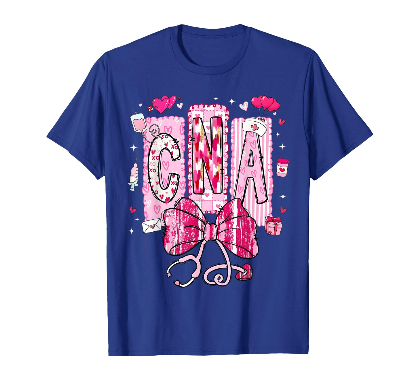 Valentine CNA Nurse Coquette Bow Stethoscope Girl Women T-Shirt