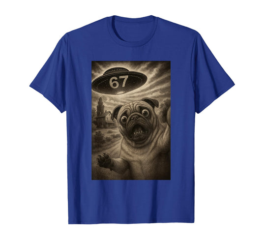 Dog Pug Selfie 67 Meme Six Seven Funny UFO T-Shirt