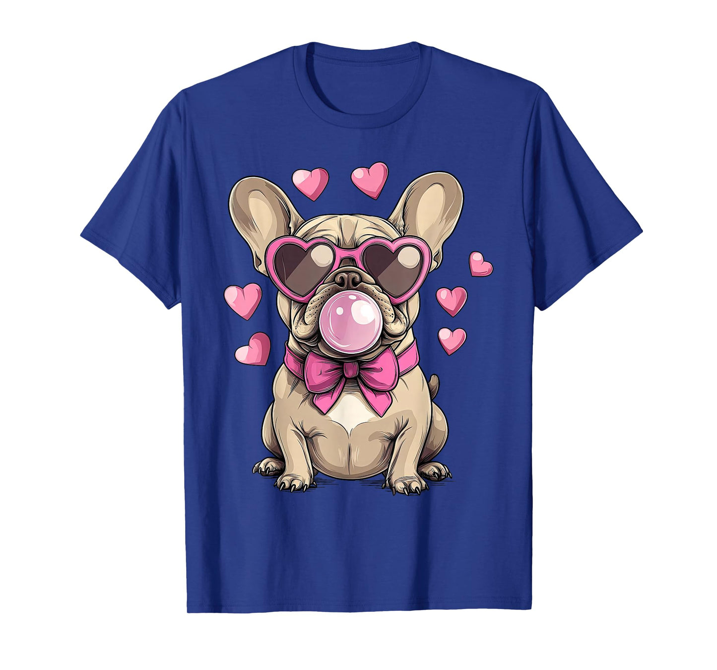 French Bulldog Blowing Bubble Heart Glasses Valentine Day T-Shirt