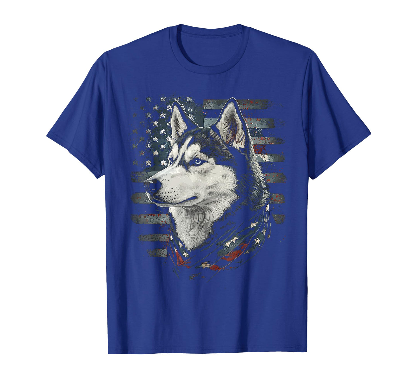 Siberian Husky Dog American Flag Patriotic Vintage USA T-Shirt