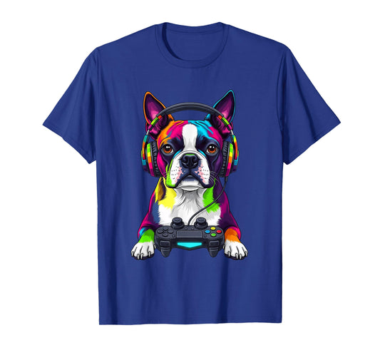 Colorful Boston Terrier Video Game Gamer Dog Zoo Design T-Shirt