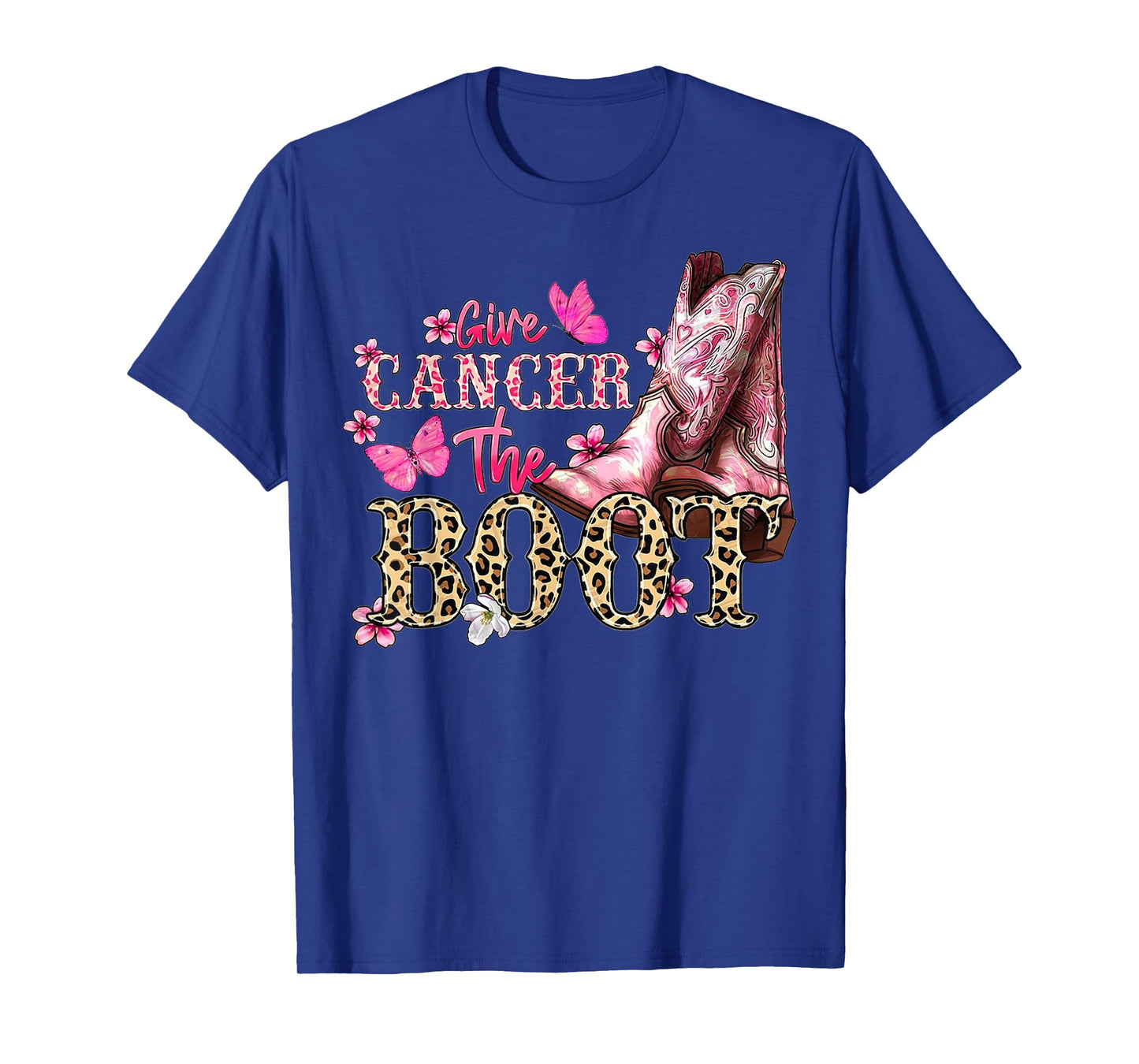 Give Cancer The Boot Western Cowgirl Leopard Breast Cancer T-Shirt