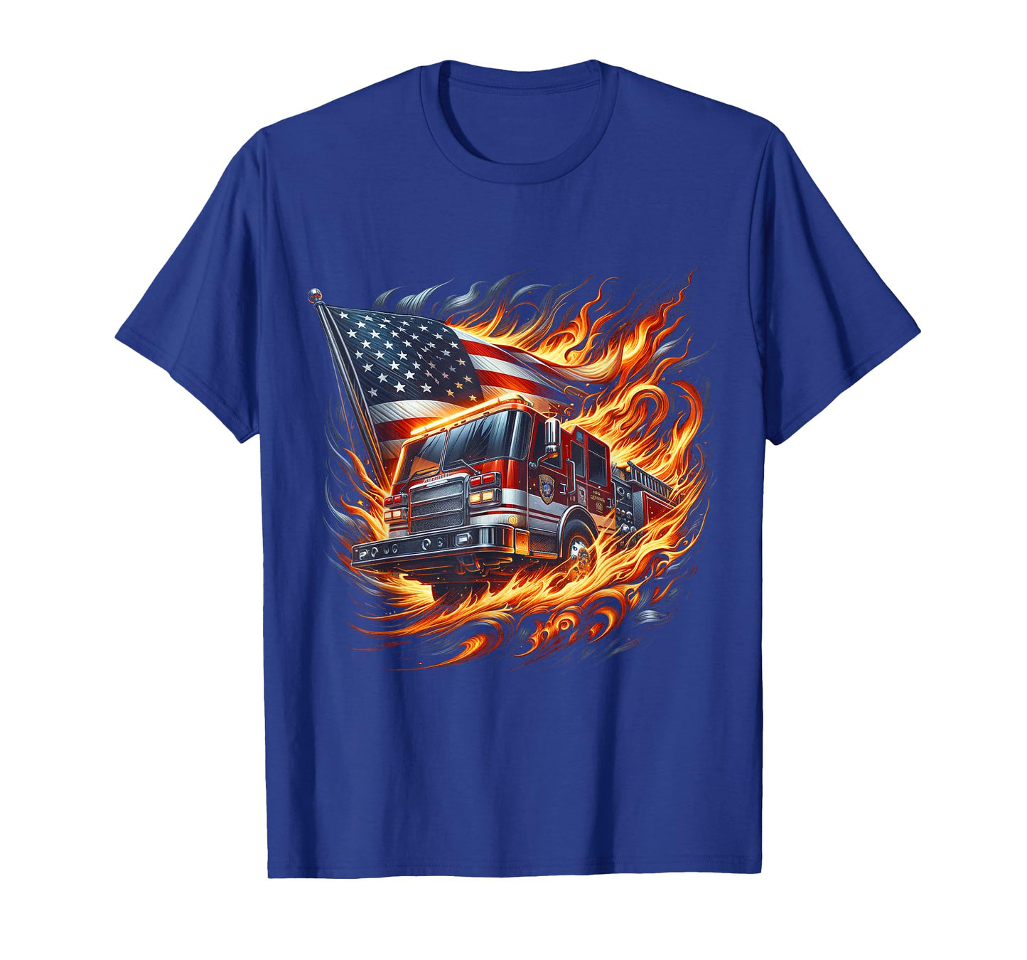 Firefighter Patriotic Fire Truck Fireman American Flag T-Shirt