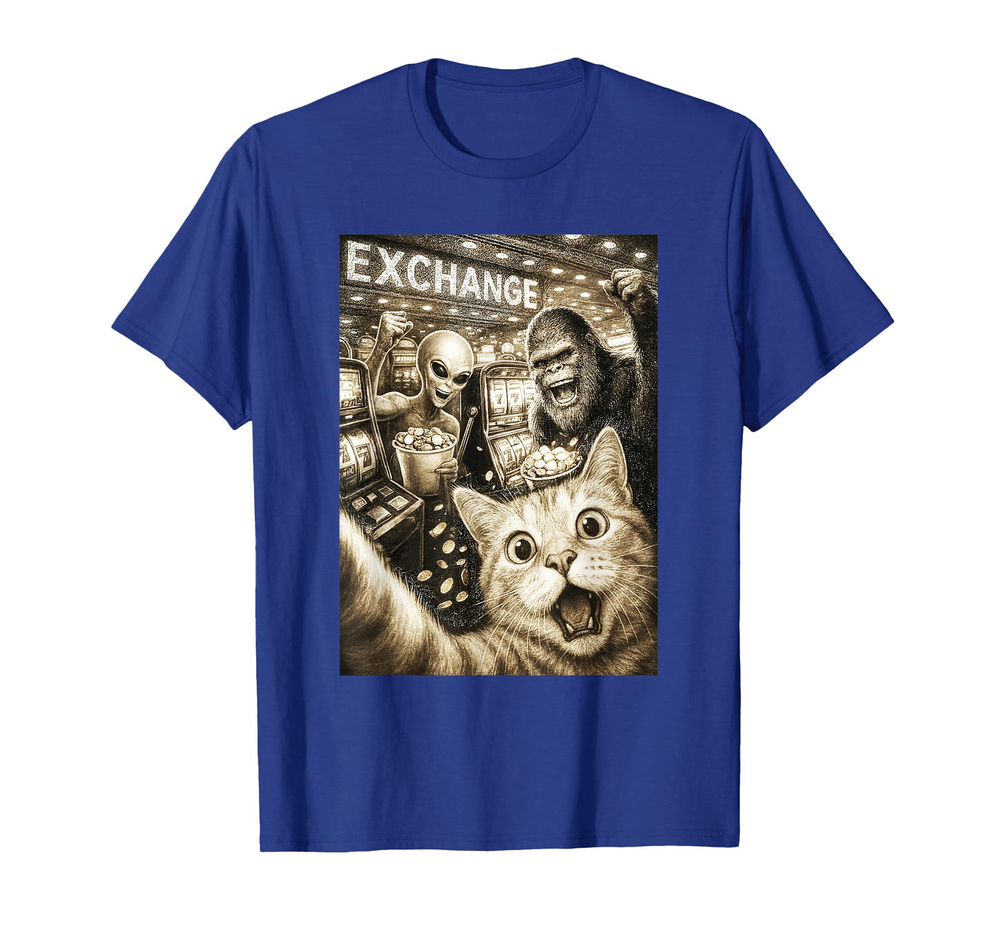 Cat Alien Bigfoot Casino Slot Machine Selfie Funny Gambling T-Shirt