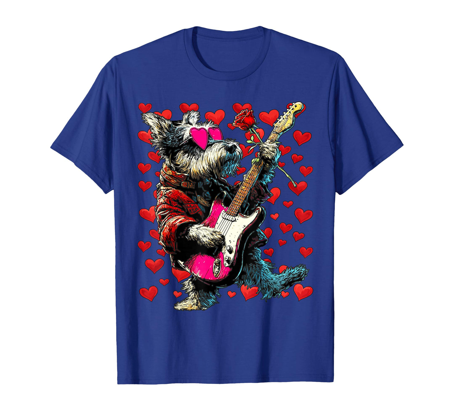 Cute Schnauzer Playing Guitar Guitarist Dog Valentine’s Day T-Shirt