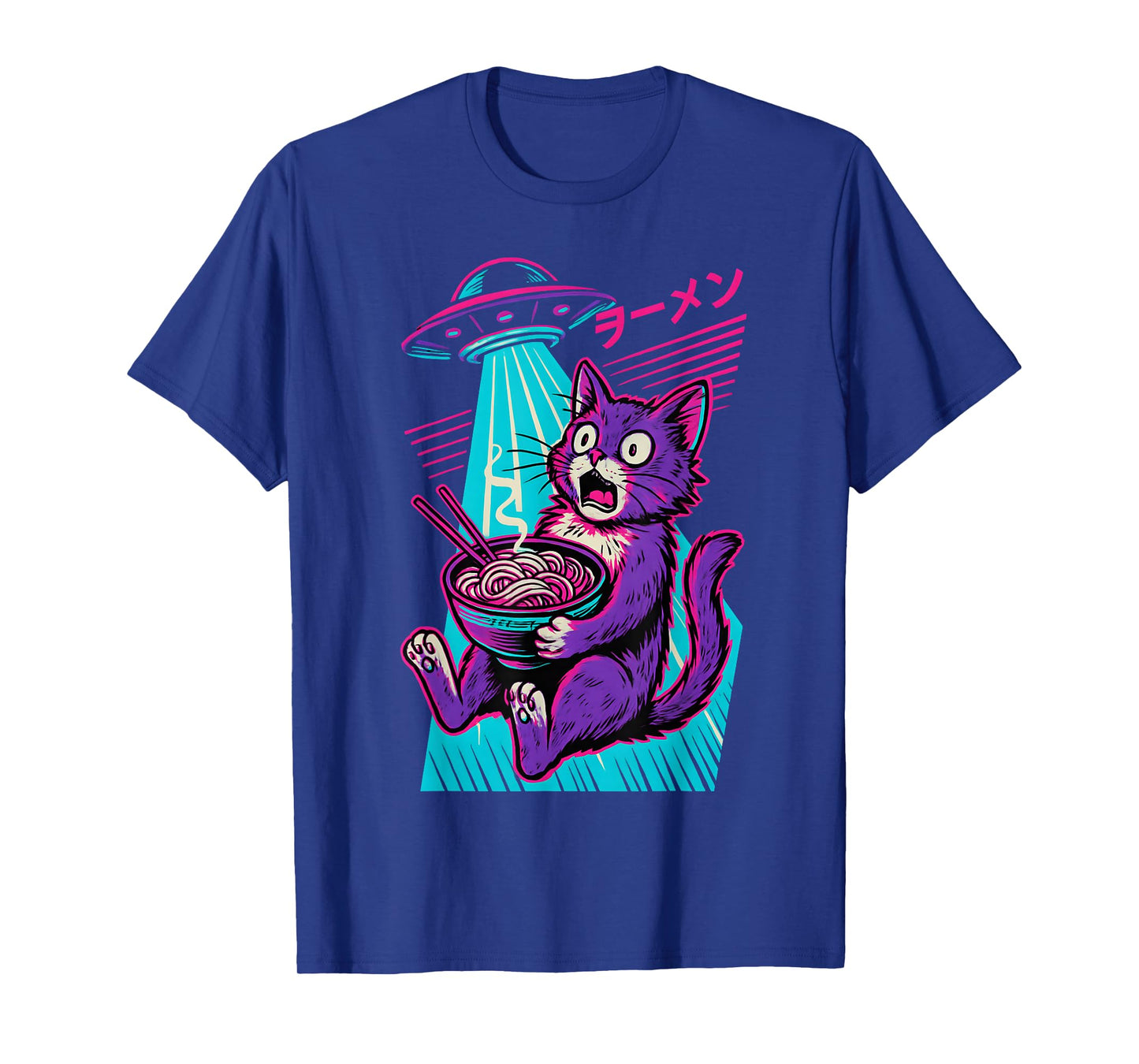 Cat Eating Ramen UFO Anime Japanese Men Women Teens Kids T-Shirt