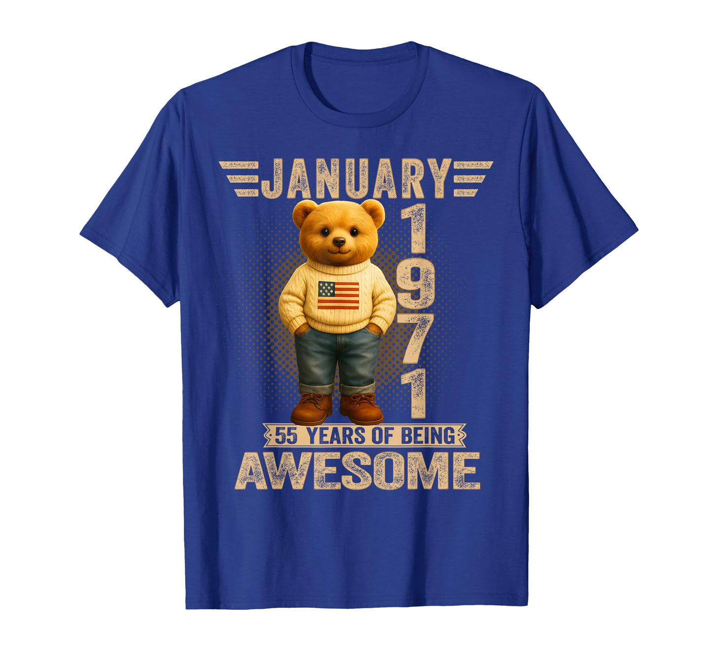 55 Year Old January 1971 Teddy Bear 55th Birthday Men Women T-Shirt