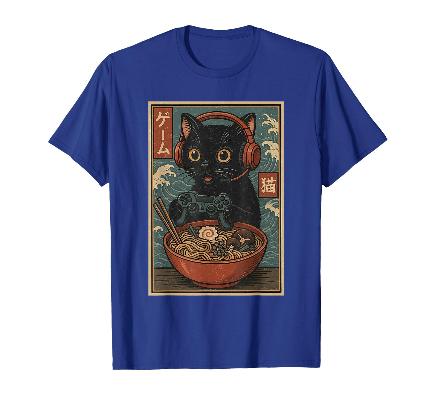 Cute Kawaii Gamer Cat Funny Ramen Retro Japanese Cat Gaming T-Shirt