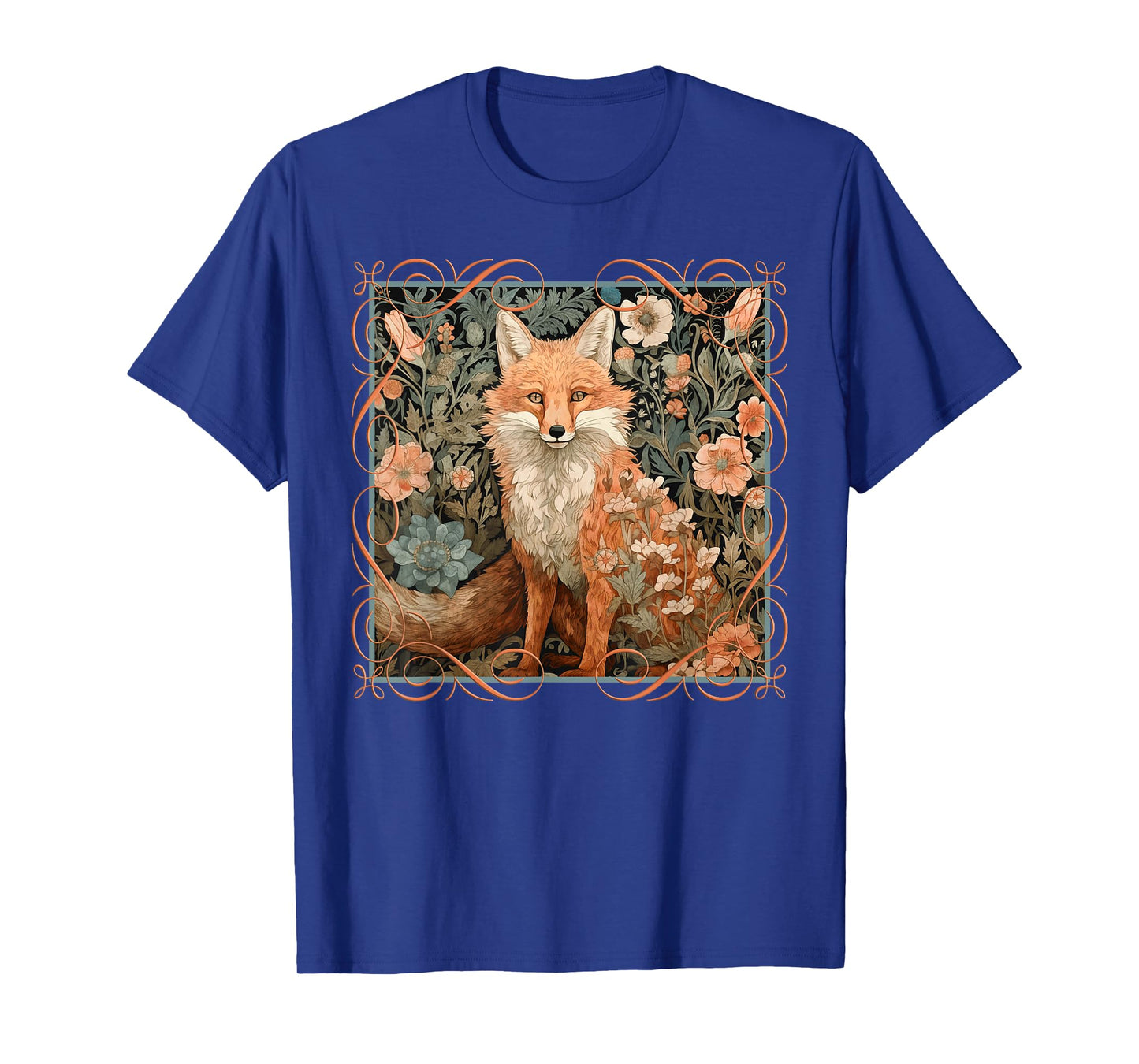 Red Fox in a William Morris Style Garden T-Shirt