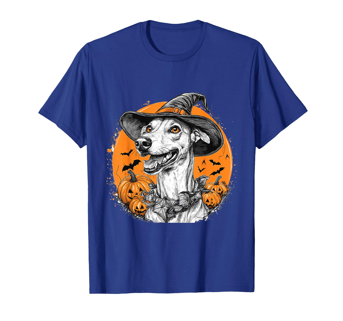 Greyhound Dog Whitch Hat Halloween Pumpkin Spooky Happy T-Shirt