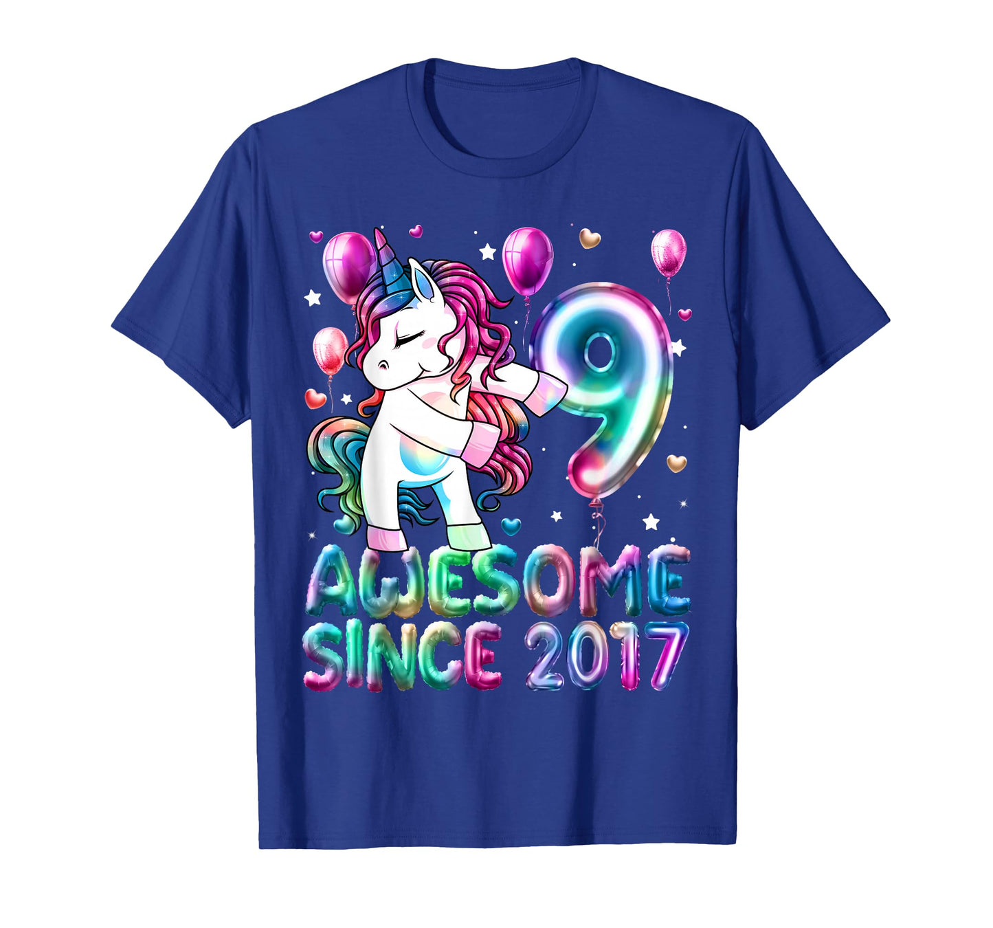 9 Year Old Girl Awesome Since 2017 Unicorn 9th Birthday Girl T-Shirt