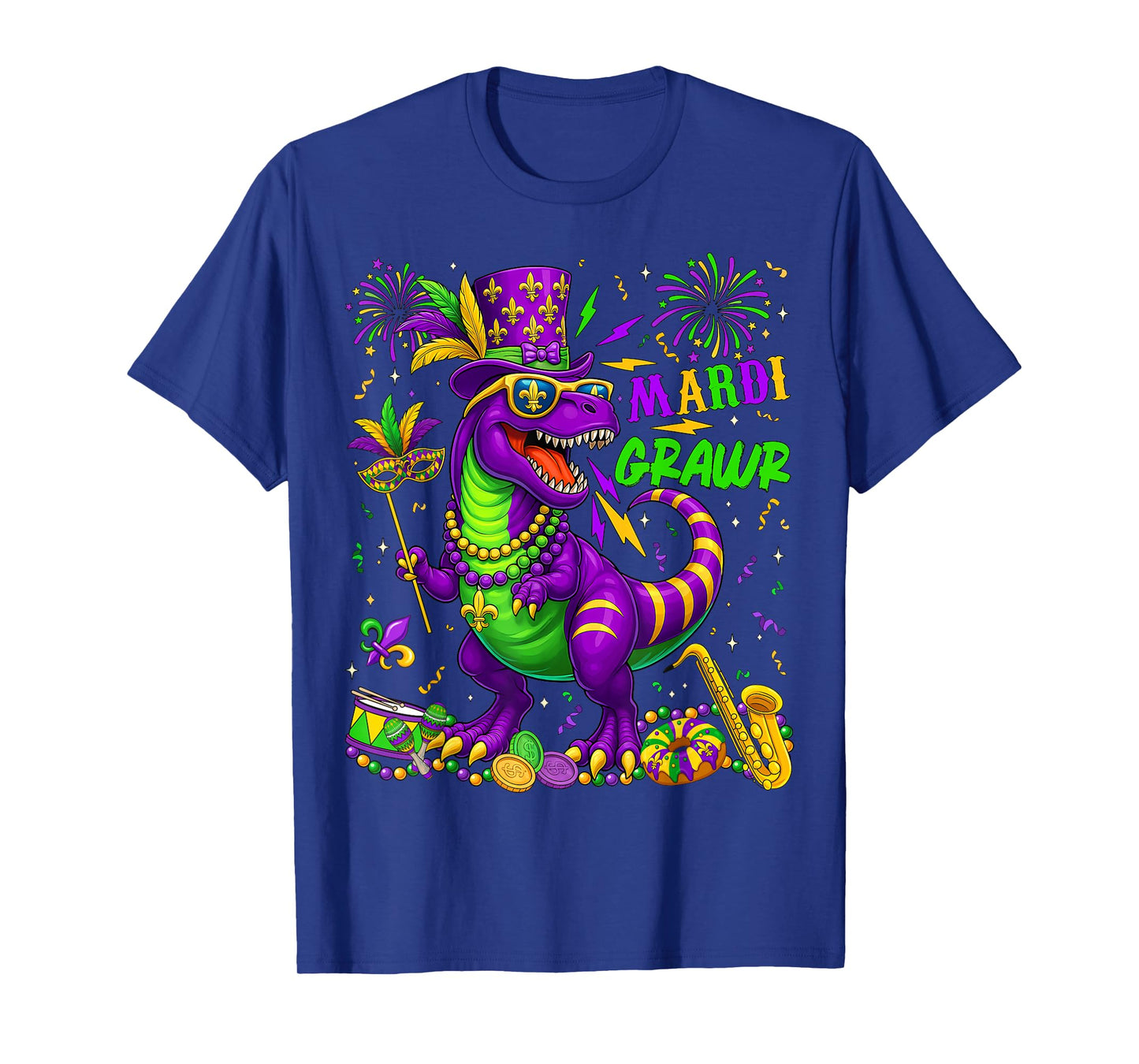 Mardi Grawr T-Rex Dino Mardi Gras Dinosaur Beads Men Boy Kid T-Shirt