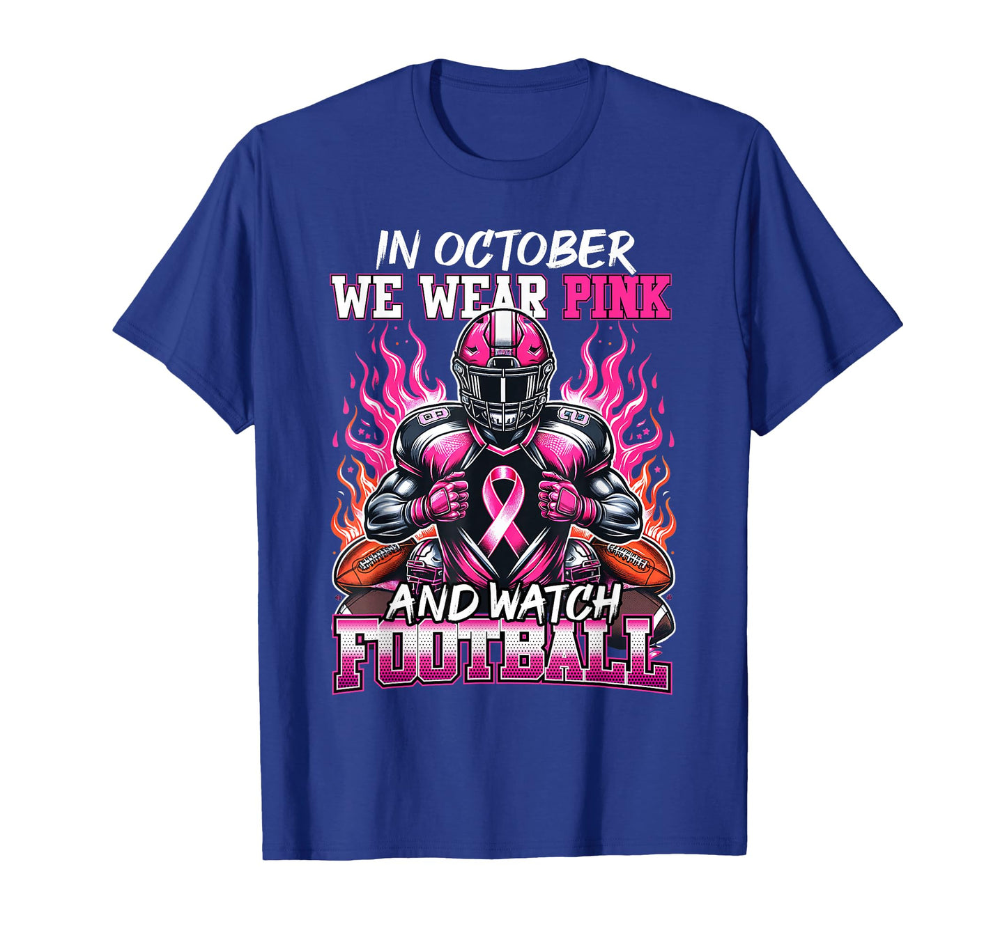 in October We Wear Pink Football Breast Cancer Awareness T-Shirt