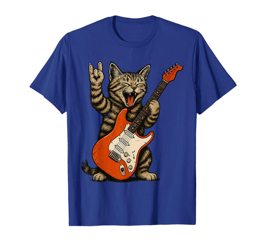 Rock Cat Bass Guitar Cat Vintage Rock N Roll Guitarist Cat T-Shirt
