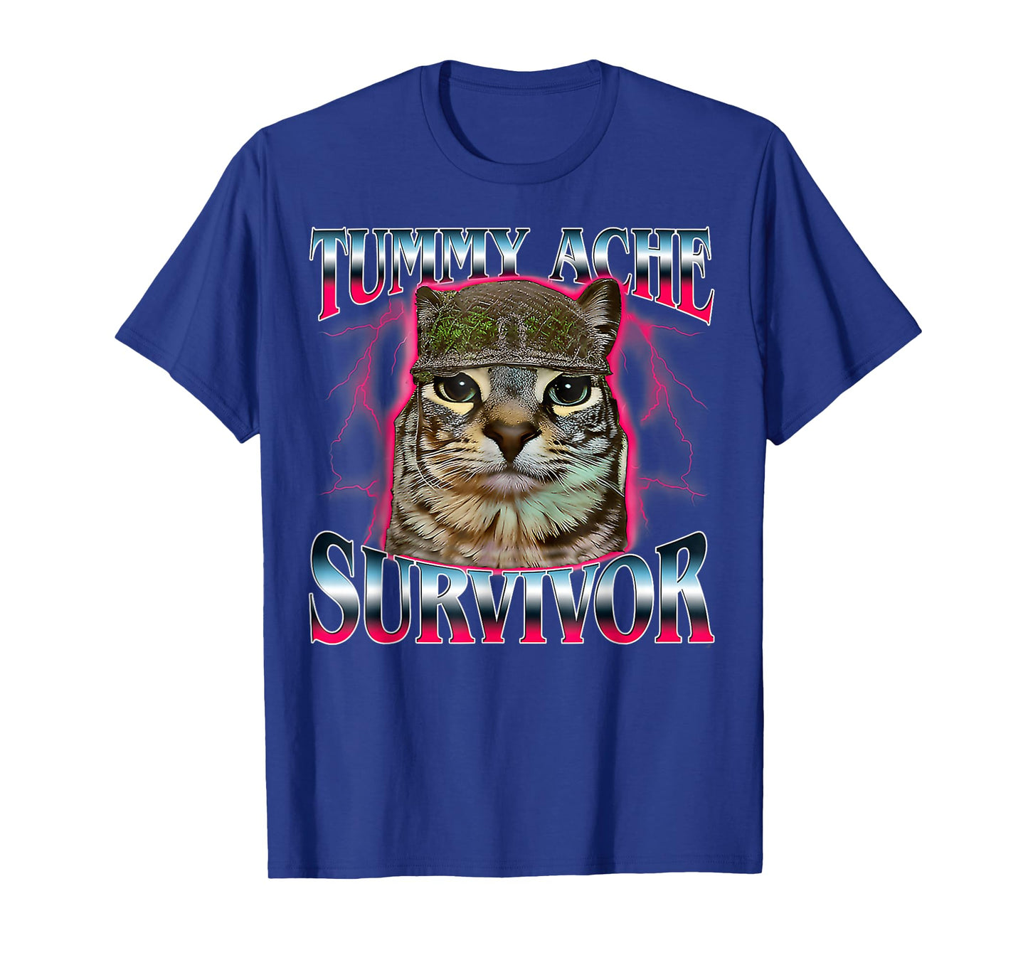 Tummy Ache Survivor Cat Meme Funny Saying Cats Animals Quote T-Shirt