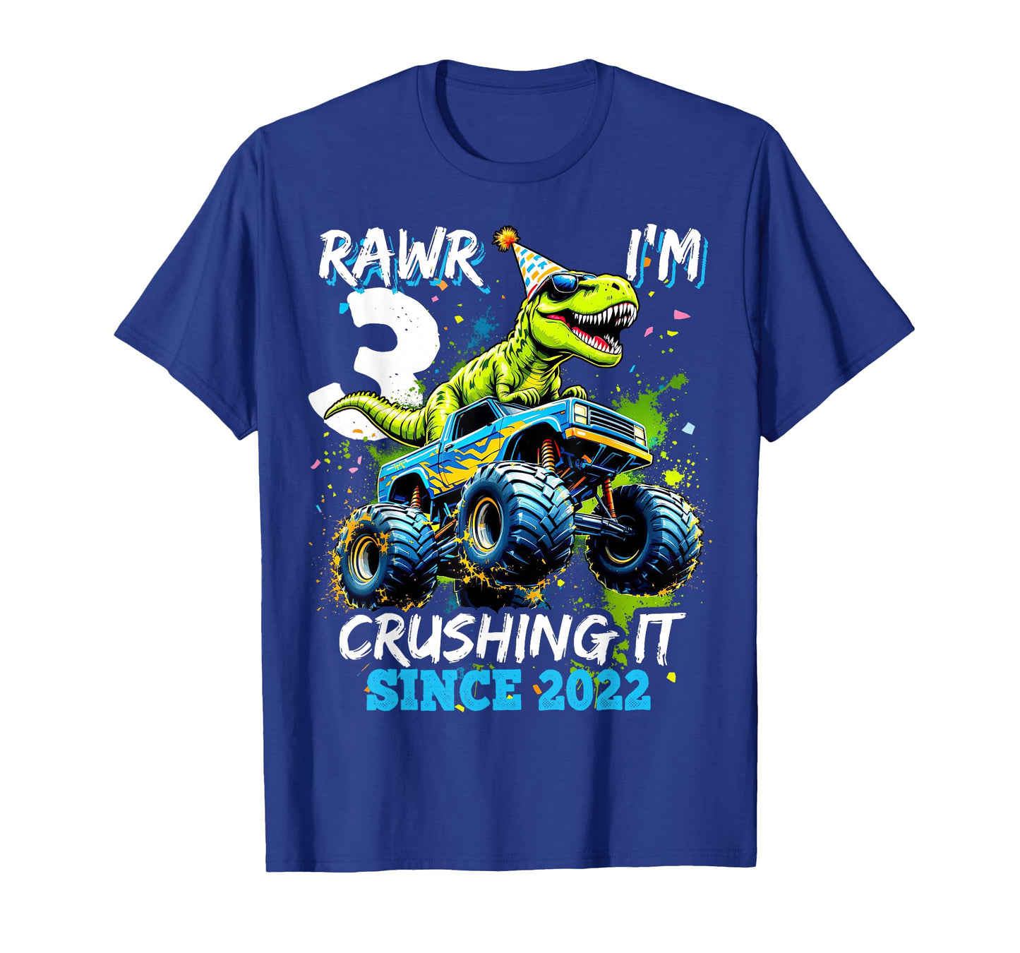 3rd Birthday Monster Truck Dinosaur Party Boys Rawr I'm 3 T-Shirt