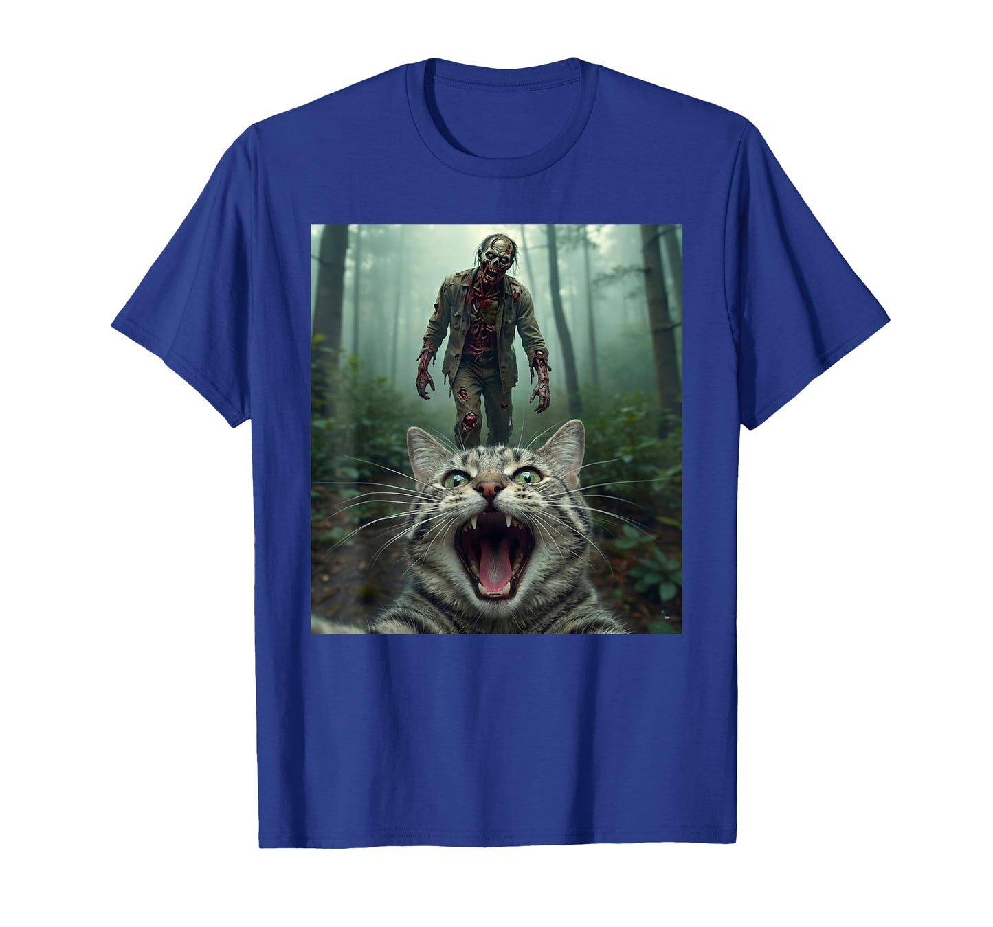 Funny Cat Selfie with Zombie Horror T-Shirt