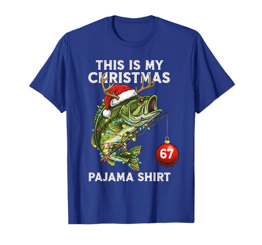 This is My Christmas Pajama Bass Fish Santa Hat Toddler Boys T-Shirt