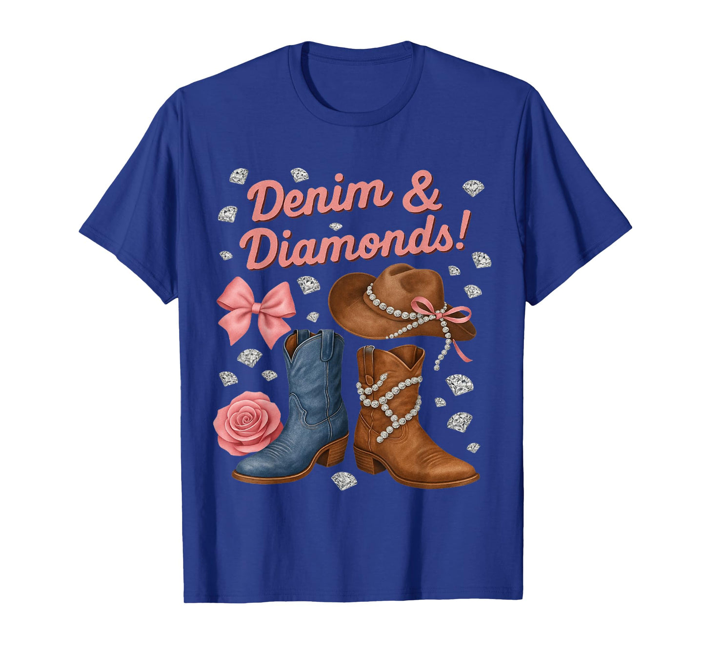 Denim and Diamonds Western Cowgirl Boots Hat for Women Girls T-Shirt