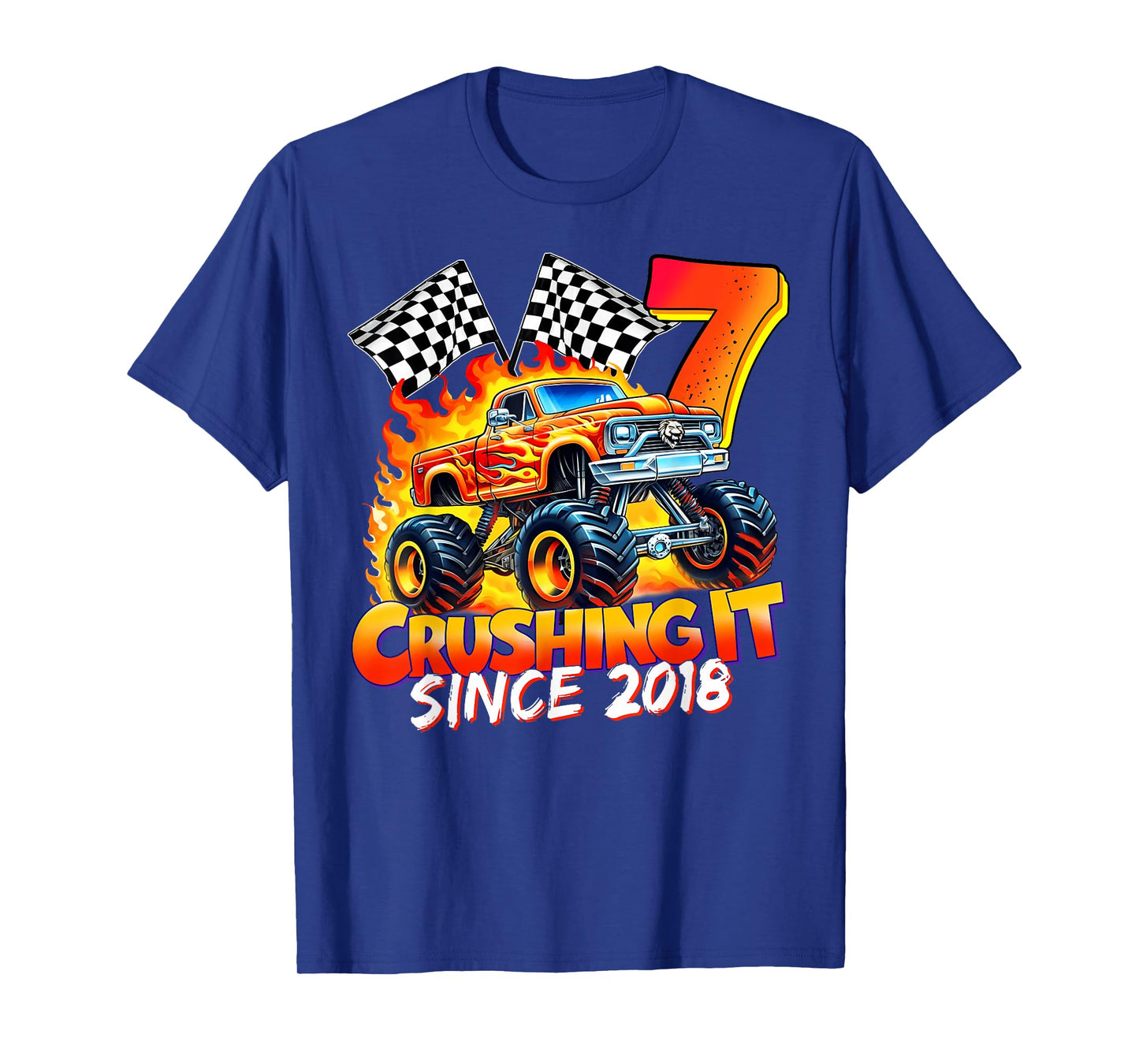 Monster Truck Birthday 7 Year Old Born 2018 7th Party Boys T-Shirt