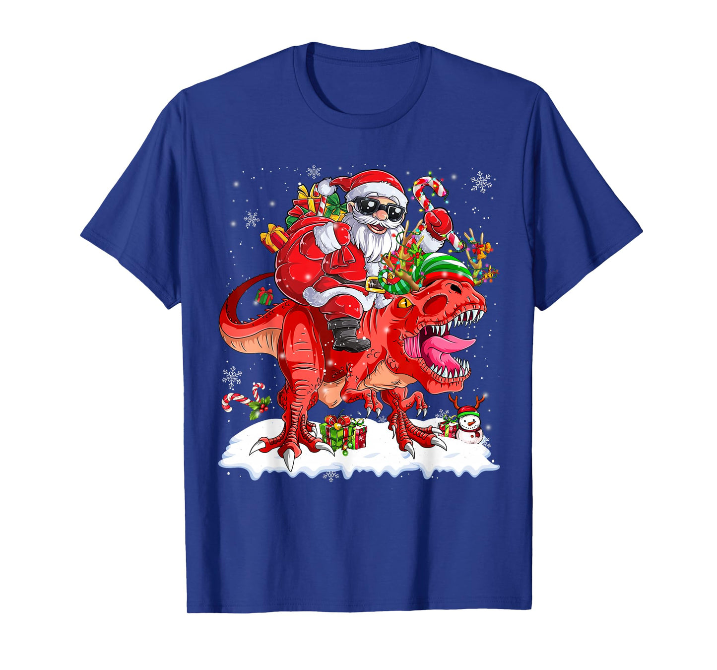 Santa Riding Dinosaur T rex Christmas Kids Boys Men Xmas T-Shirt