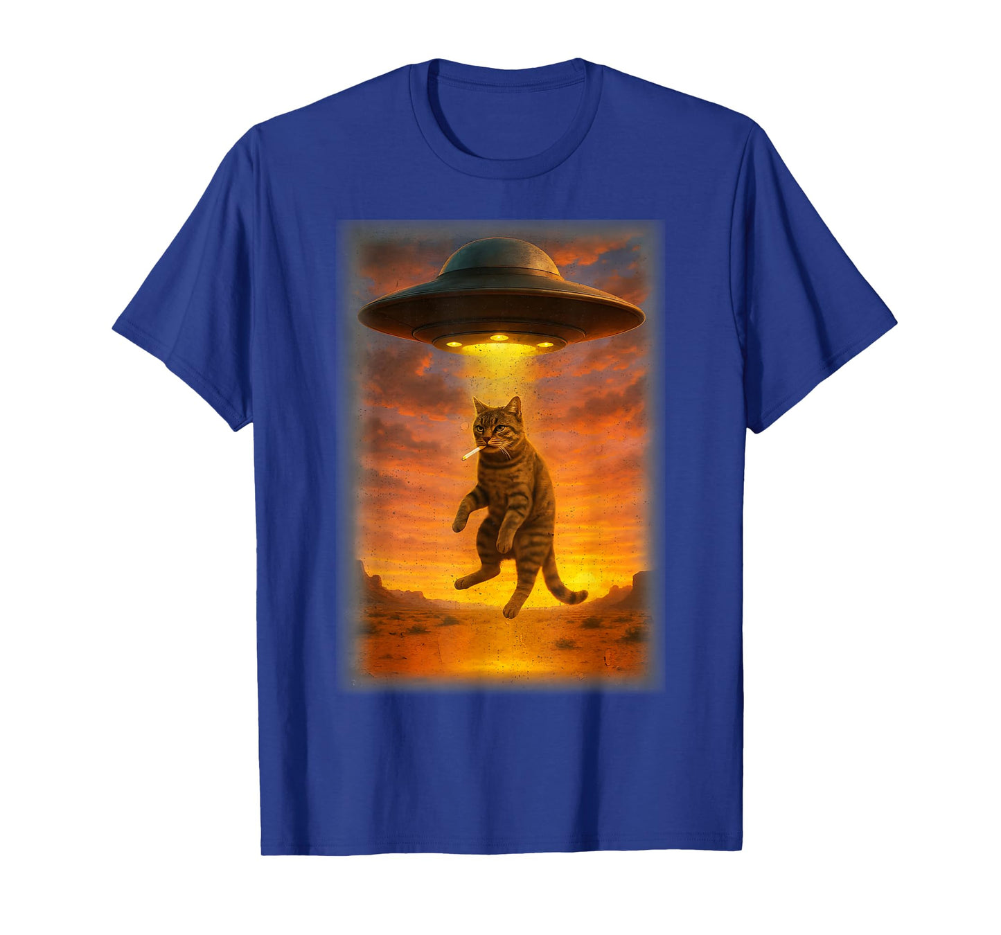 Retro Cat Smoking UFO Funny Japanese Anime Tee Men Women T-Shirt