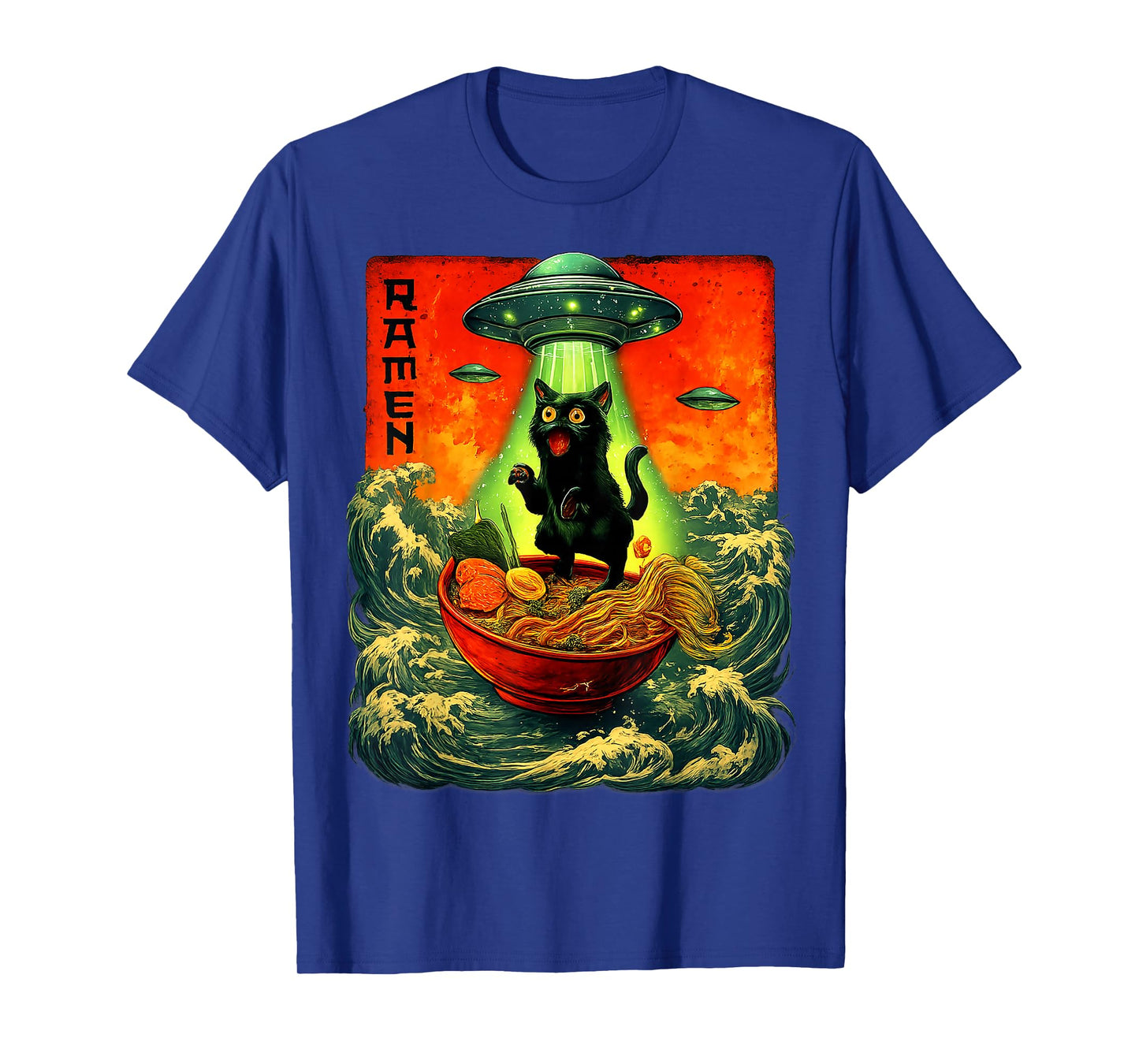 Alien Ramen Cat UFO Japanese Retro Art Gifts Men Women Kid T-Shirt