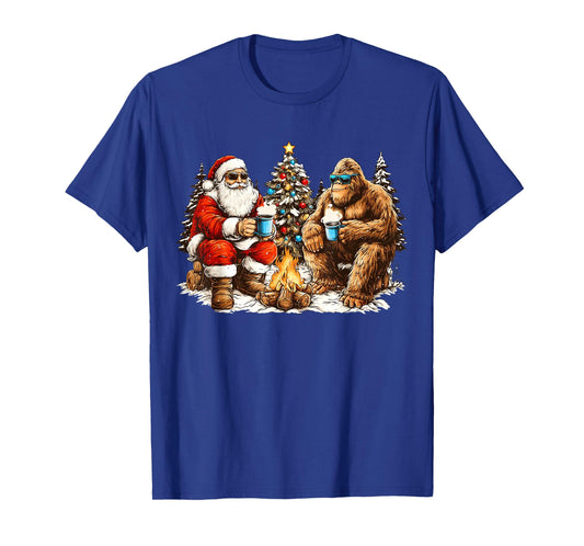 Funny Santa and Sasquatch Merry Squatchmas Holiday Friends T-Shirt