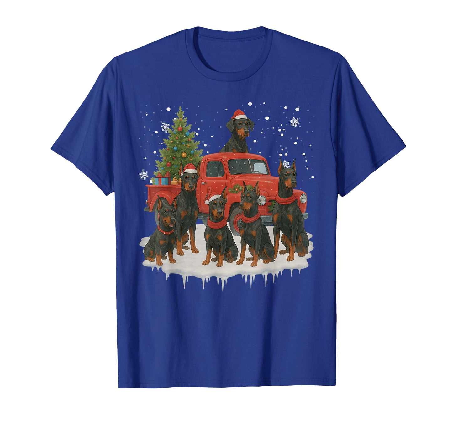 Doberman Pinscher Dog Red Truck Christmas Tree Santa Ugly T-Shirt