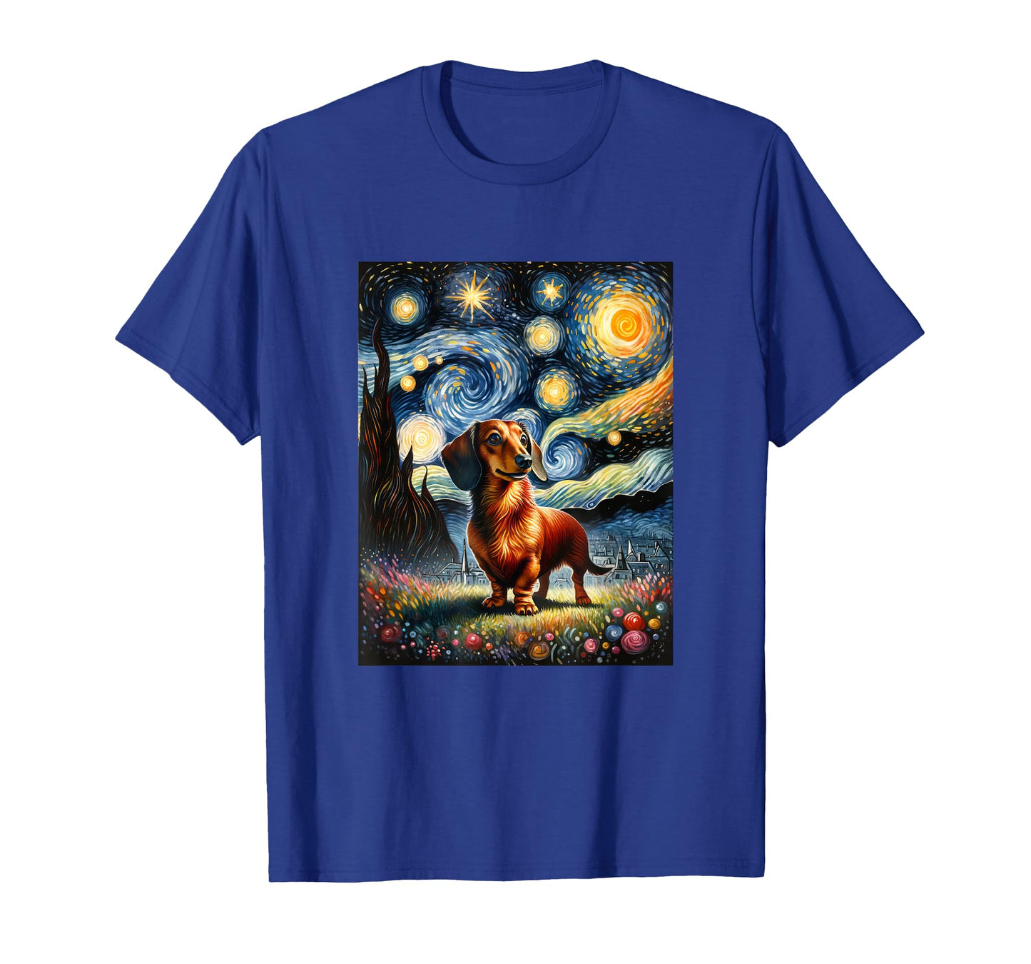 Dachshund Dog Van Gogh Starry Night Painting Men Women Girls Kids T-Shirt